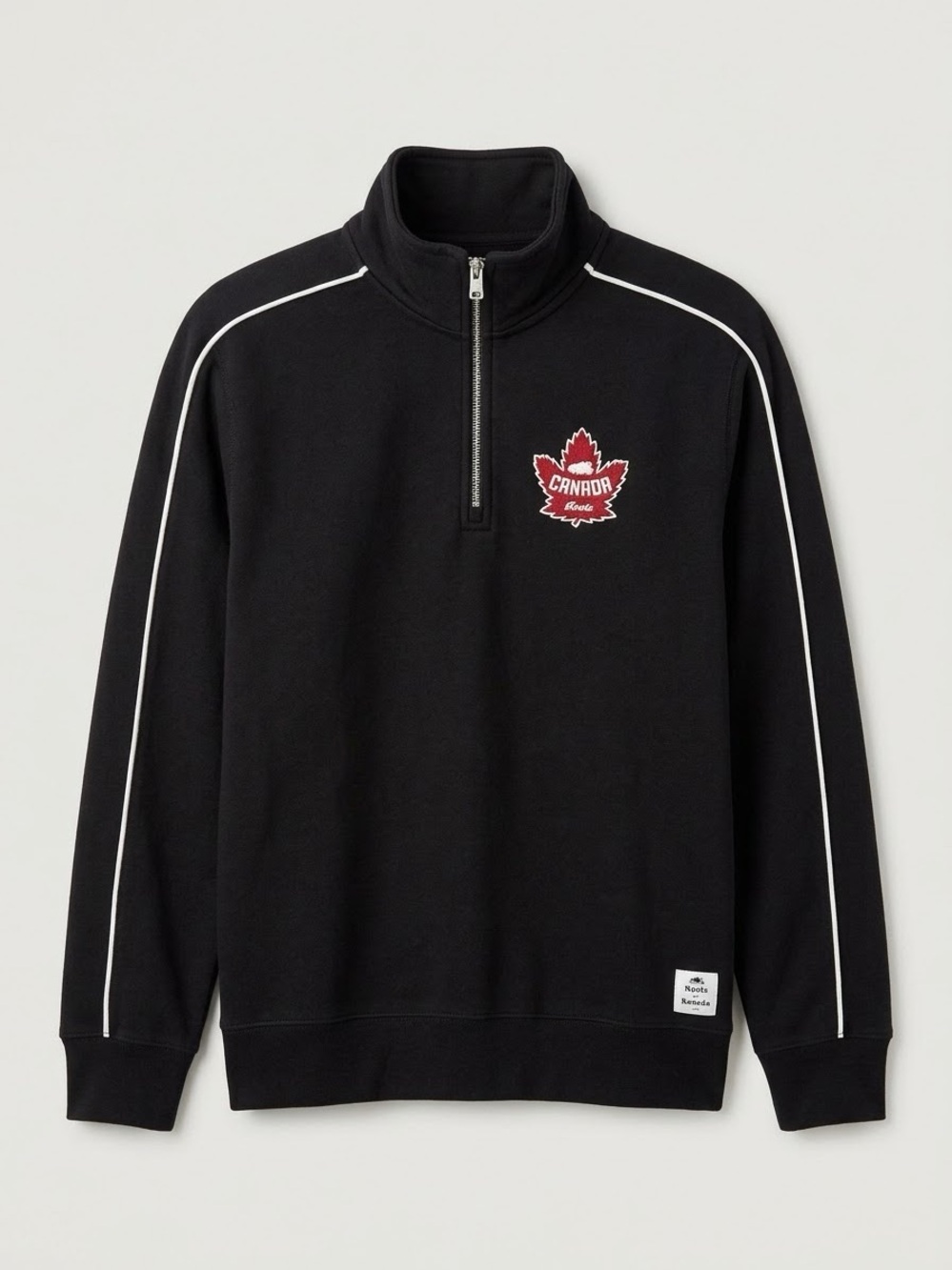 Roots Unisex Black Quarter-Zip Sweater with Canada Maple Patch